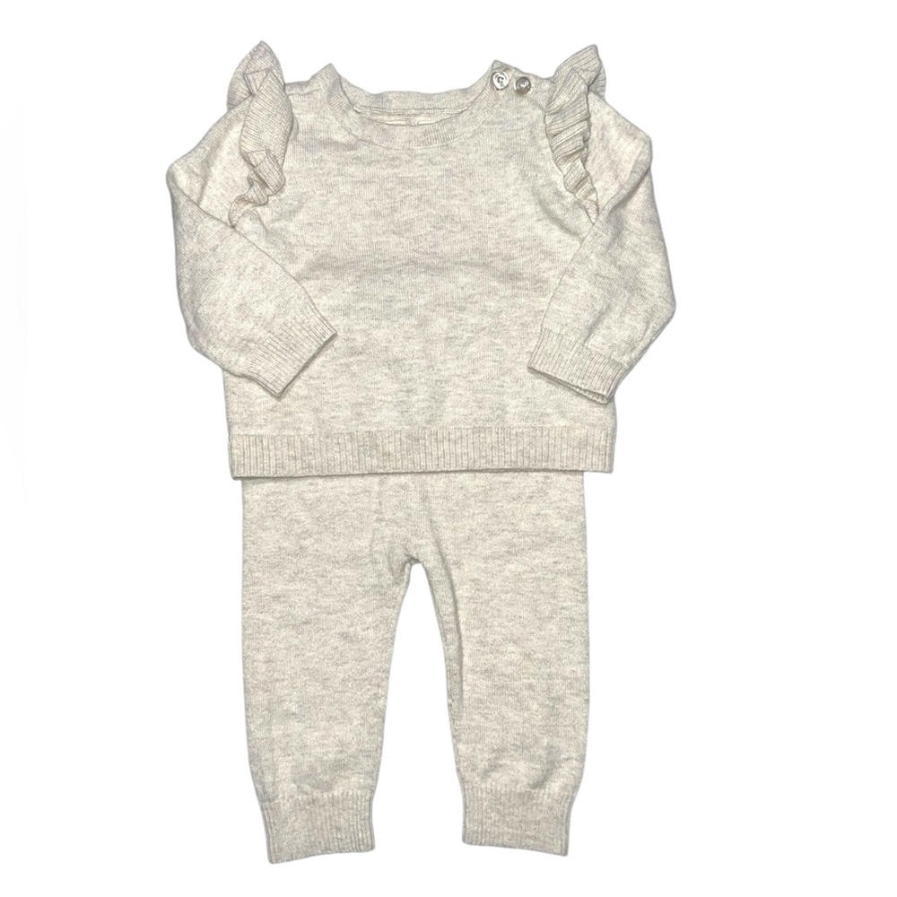 Baby Gap Ruffle Sleeve Sweater Set 3-6 Months 100% Cotton Soft Warm Cozy Neutral